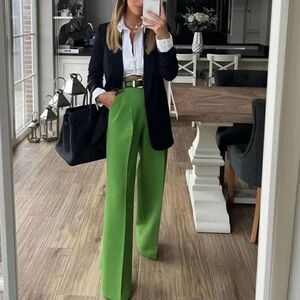 ZARA PLEATED MID RISE PANTS APPLE GREEN